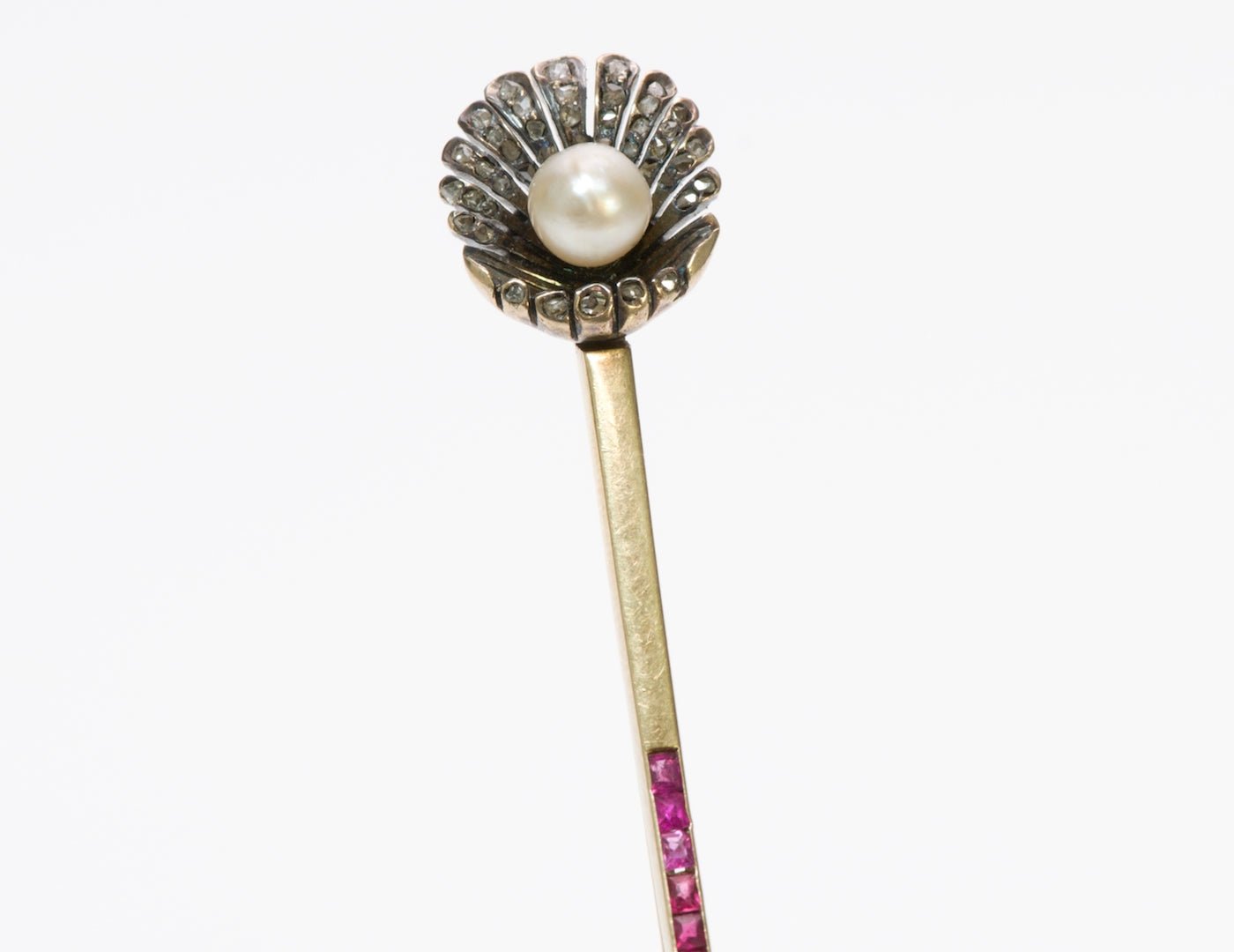 Edwardian Ruby & Pearl Stick Pin - DSF Antique Jewelry