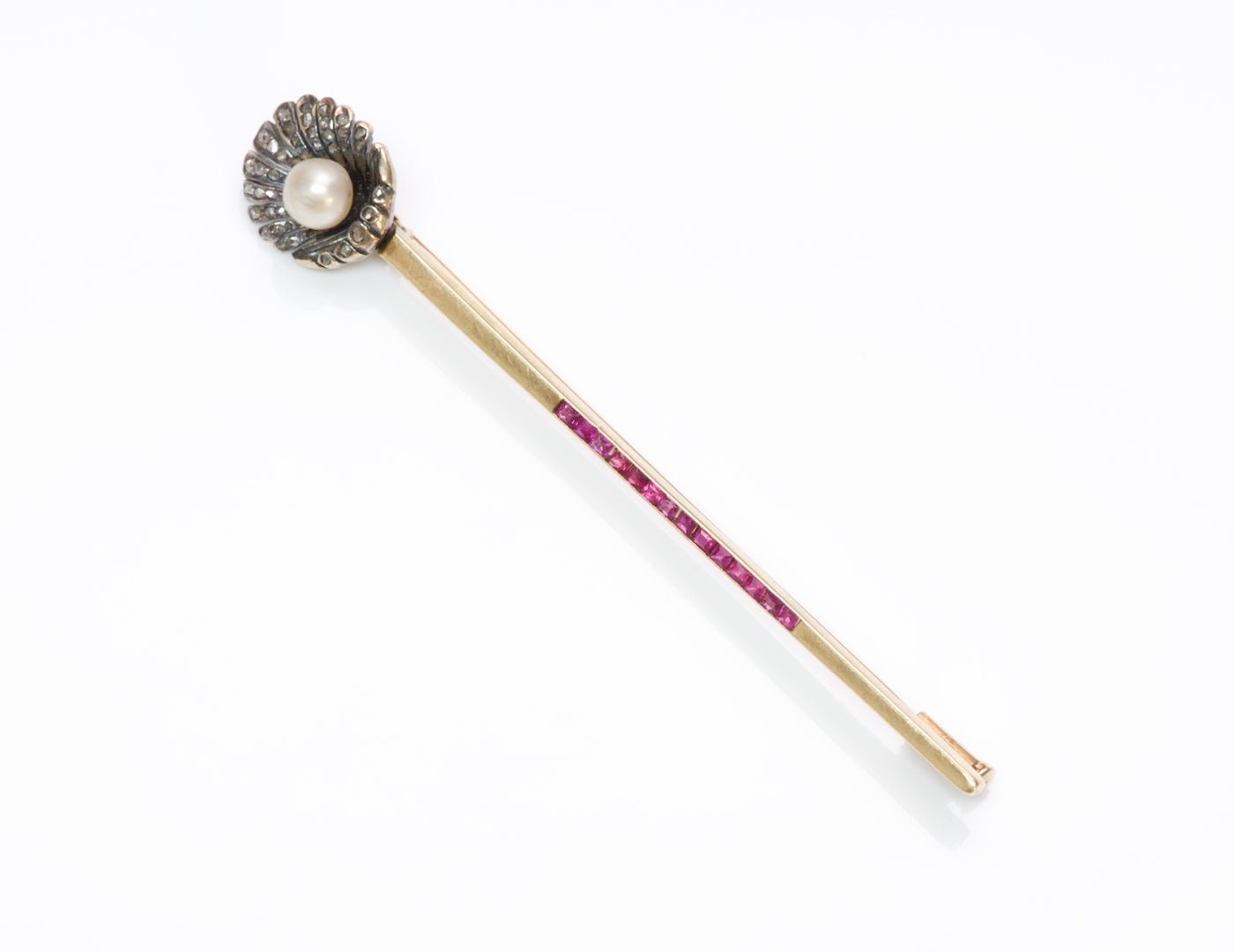 Edwardian Ruby & Pearl Stick Pin - DSF Antique Jewelry