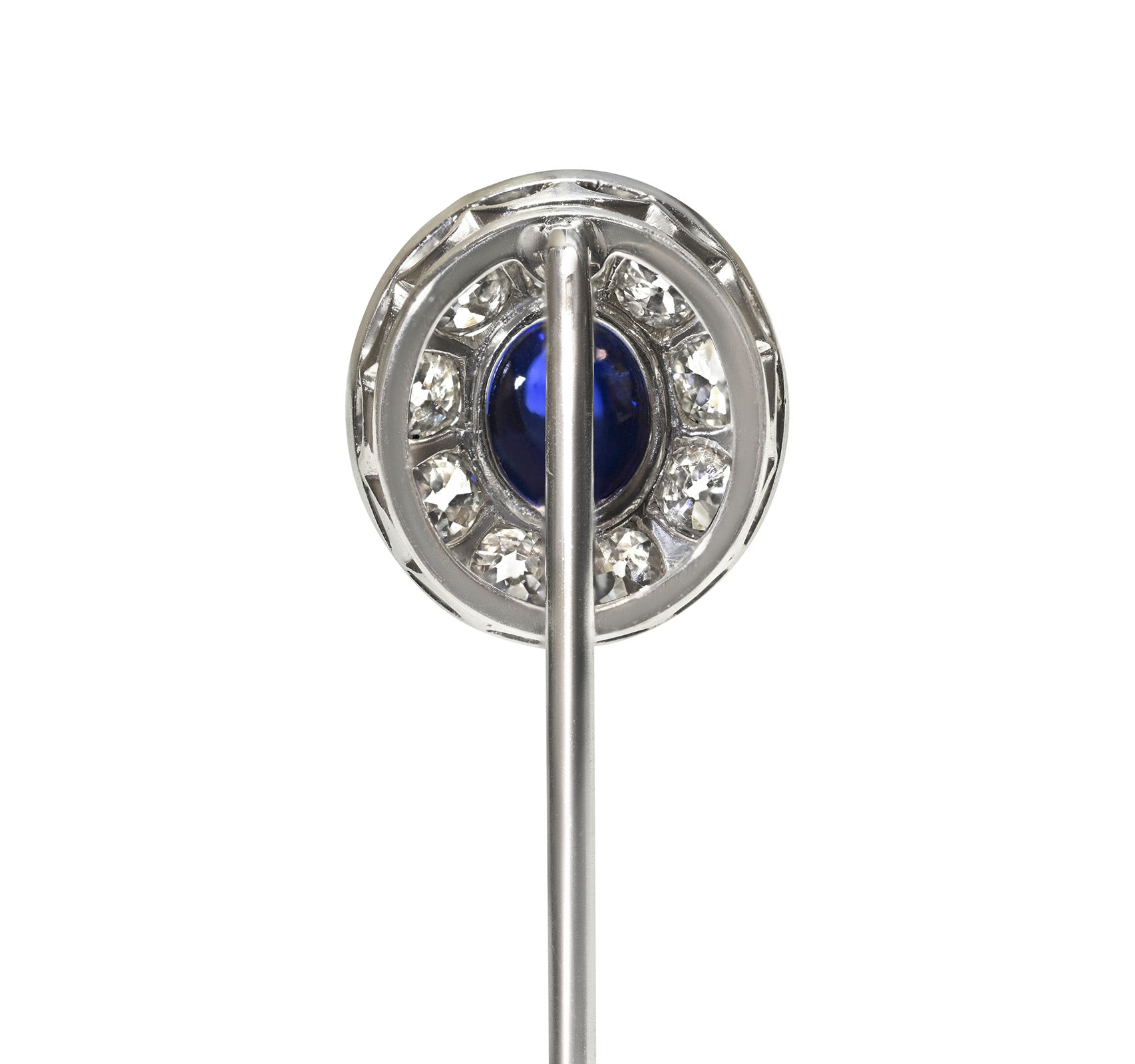 Edwardian Platinum Stick Pin with Sapphire Old Mine Diamonds 