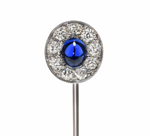 Edwardian Platinum Stick Pin with Sapphire and Diamonds
