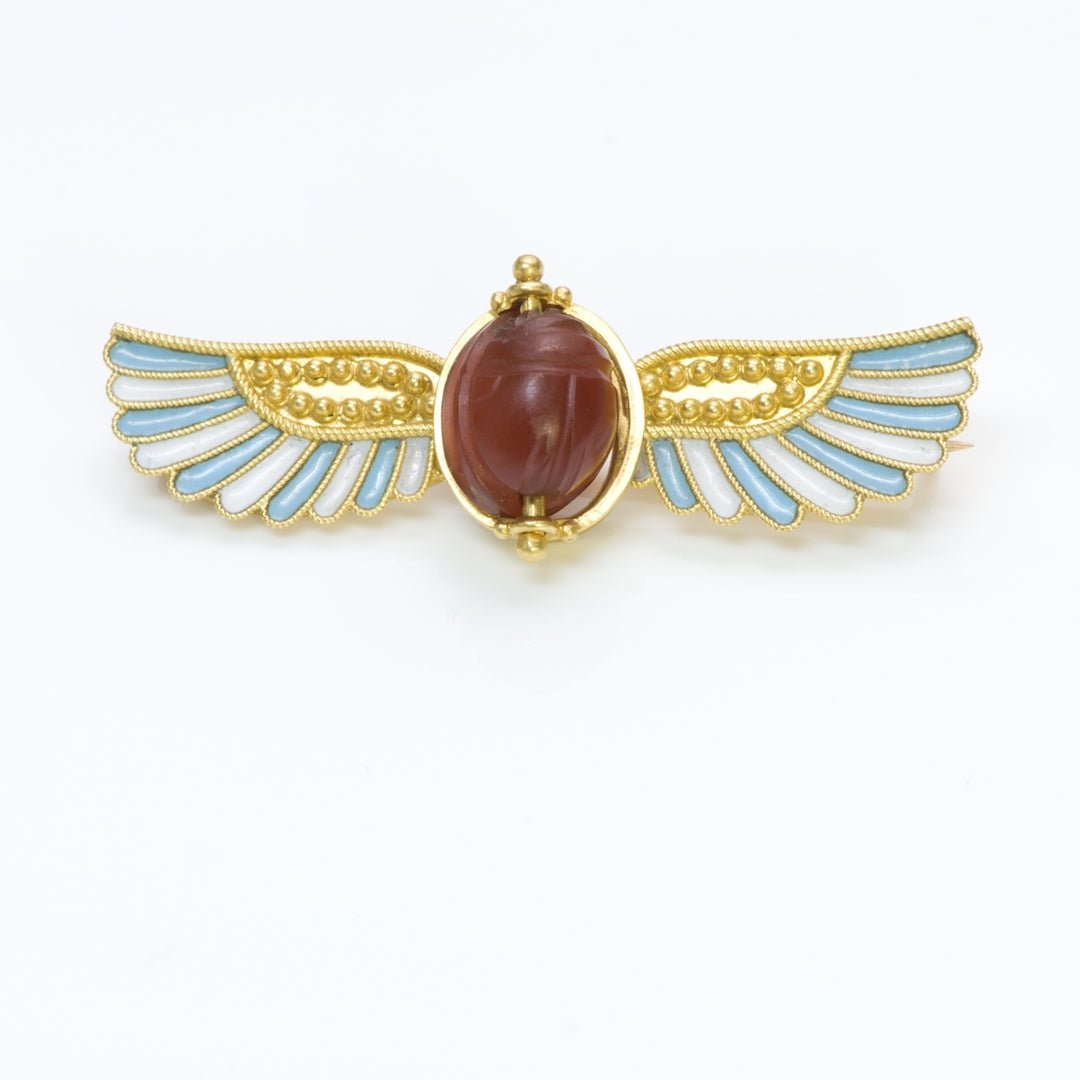 Egyptian Revival Carnelian Gold Brooch - DSF Antique Jewelry
