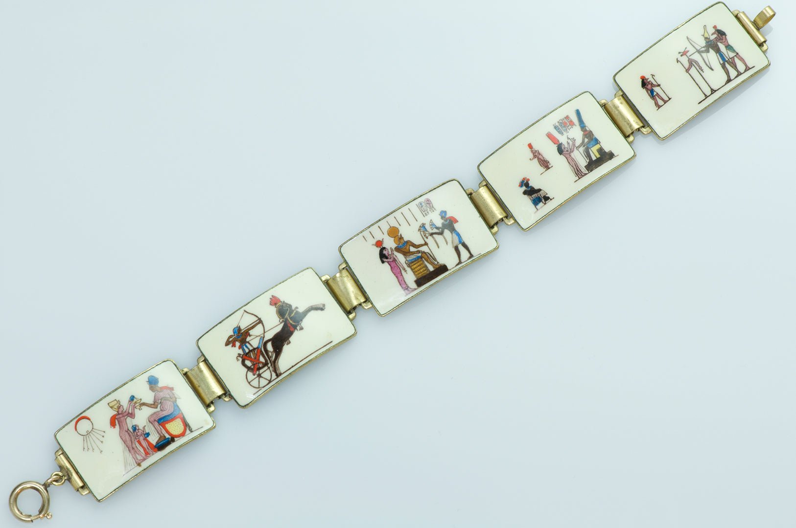 Egyptian Revival Enamel Sterling Silver Vintage Bracelet - DSF Antique Jewelry