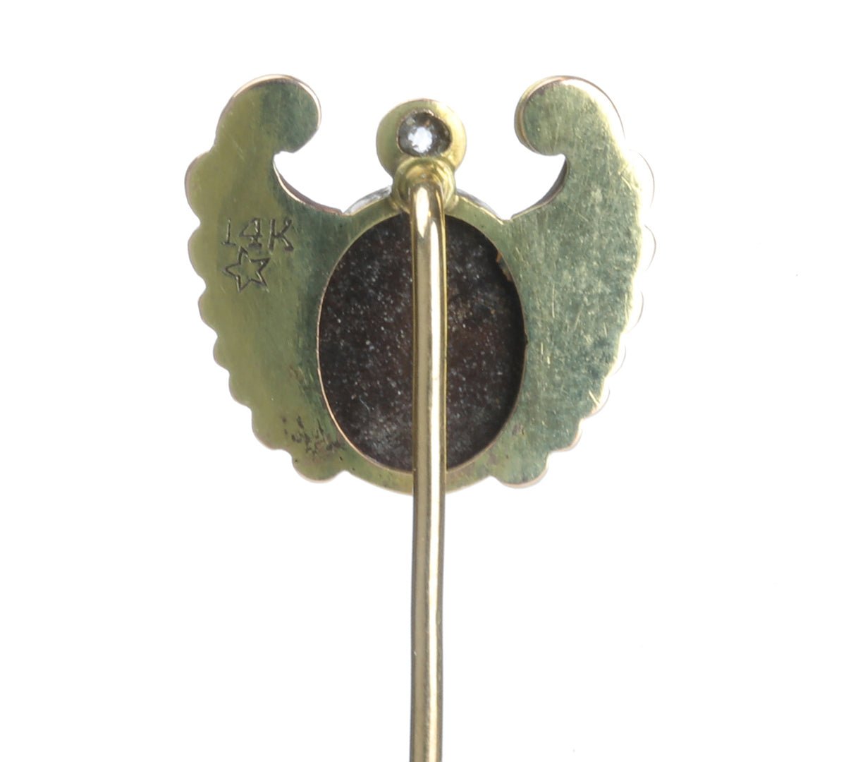 Egyptian Revival Gold Carved Bolder Opal Scarab Diamond Stick Pin