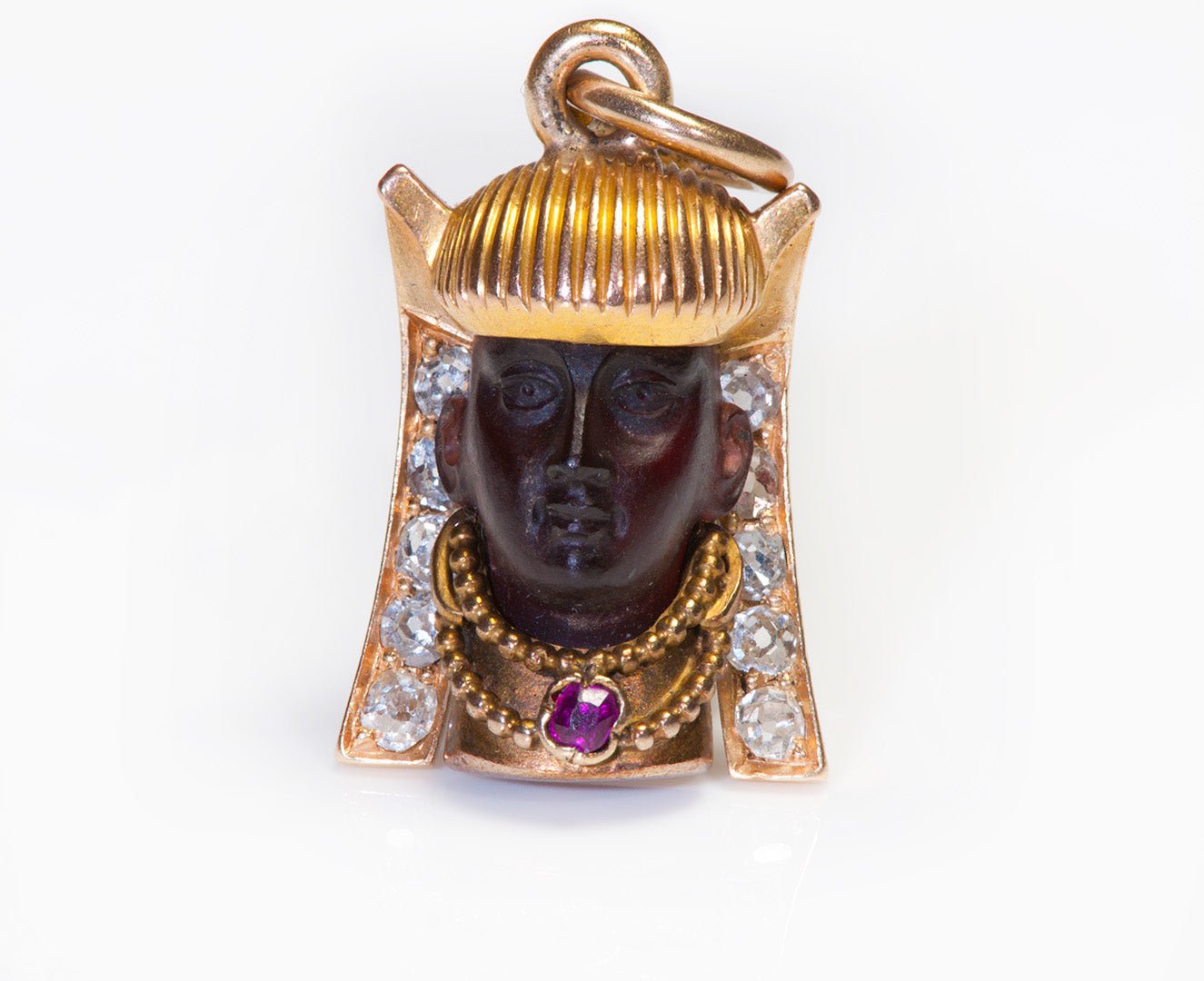 Egyptian Revival Gold Diamond Ruby Charm - DSF Antique Jewelry
