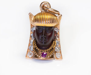Egyptian Revival Gold Diamond Ruby Charm
