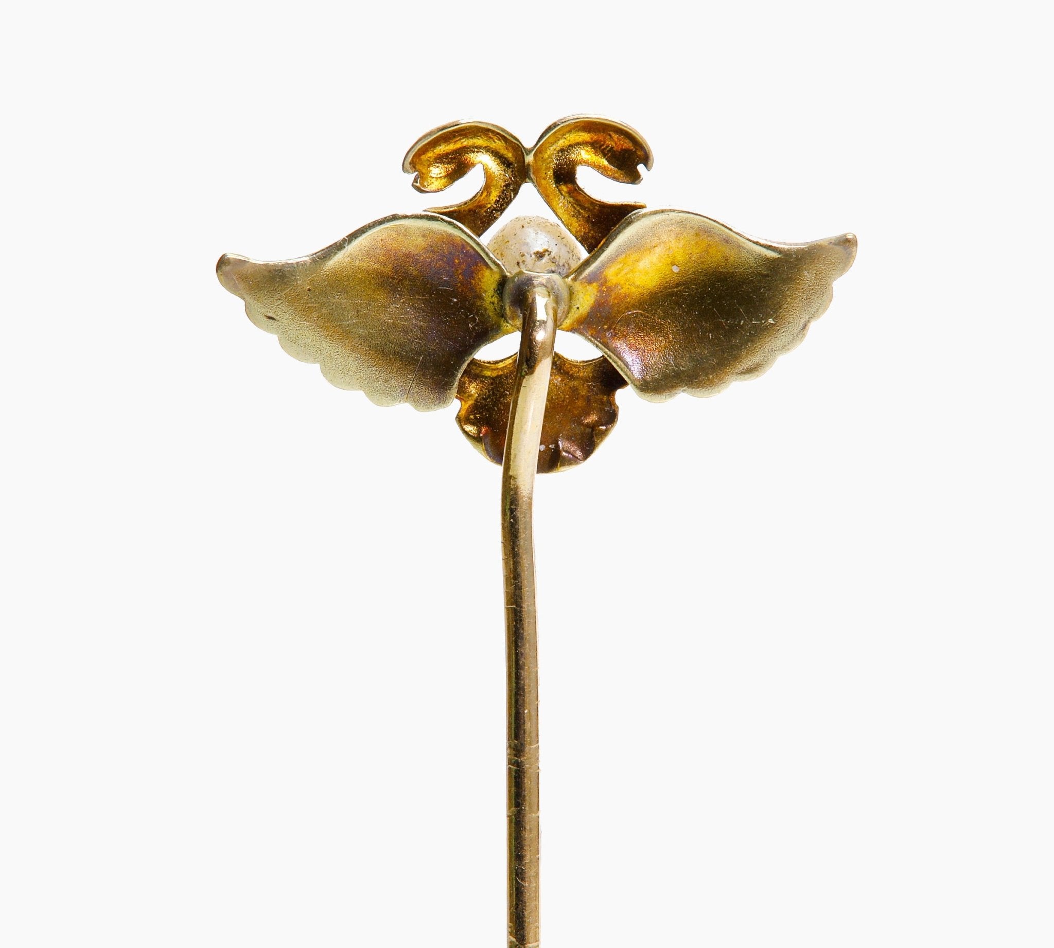 Egyptian Revival Gold Enamel Natural Pearl Snake Stick Pin