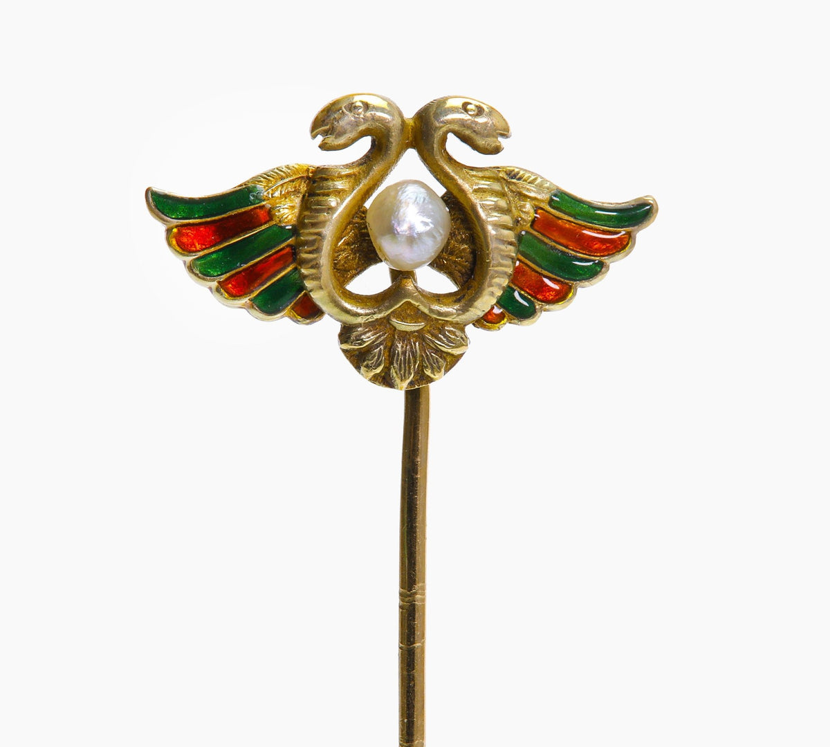 Stick Pin Snake Egyptian Revival Gold Enamel Natural Pearl Snake Stick Pin