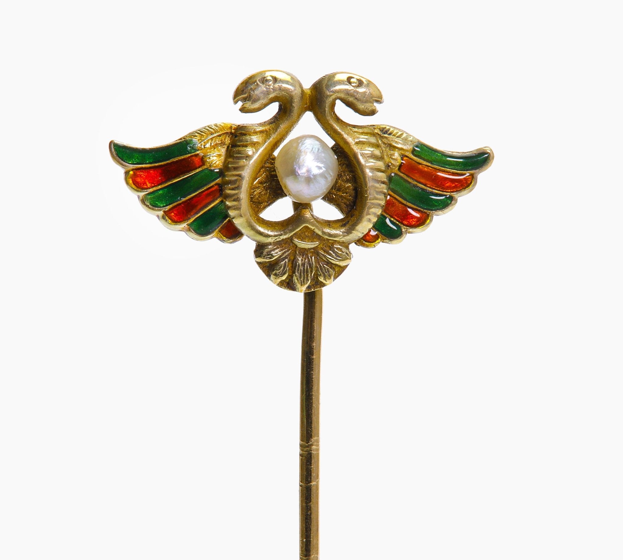 Egyptian Revival Gold Enamel Natural Pearl Snake Stick Pin
