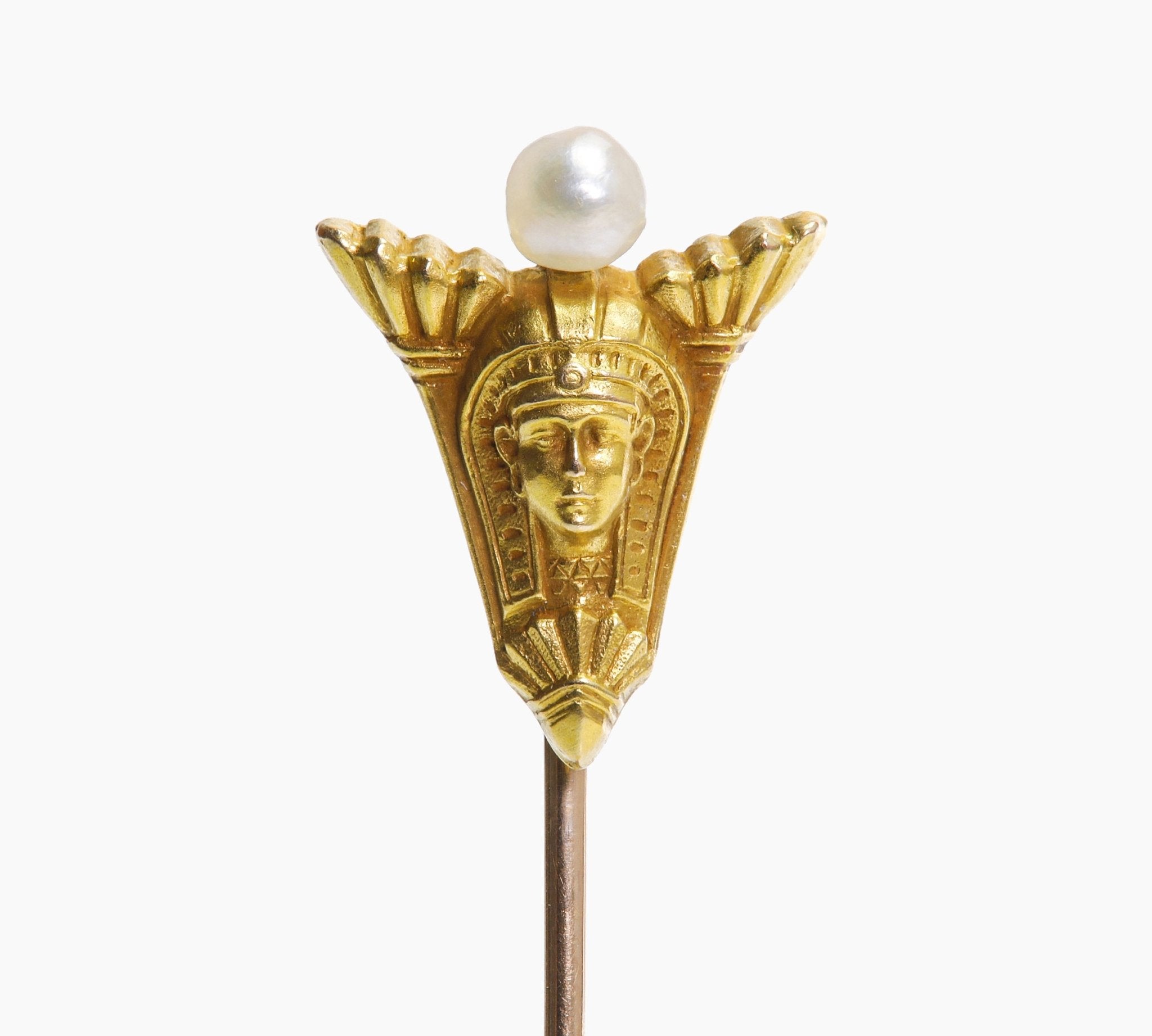 Egyptian Revival Gold Natural Pearl Pharaoh Stick Pin