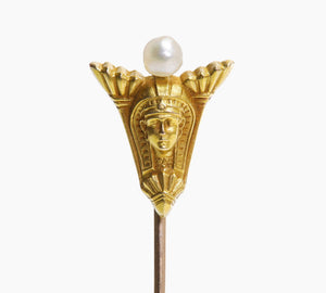 Fritzsche & Co. Egyptian Revival Gold Natural Pearl Pharaoh Stick Pin