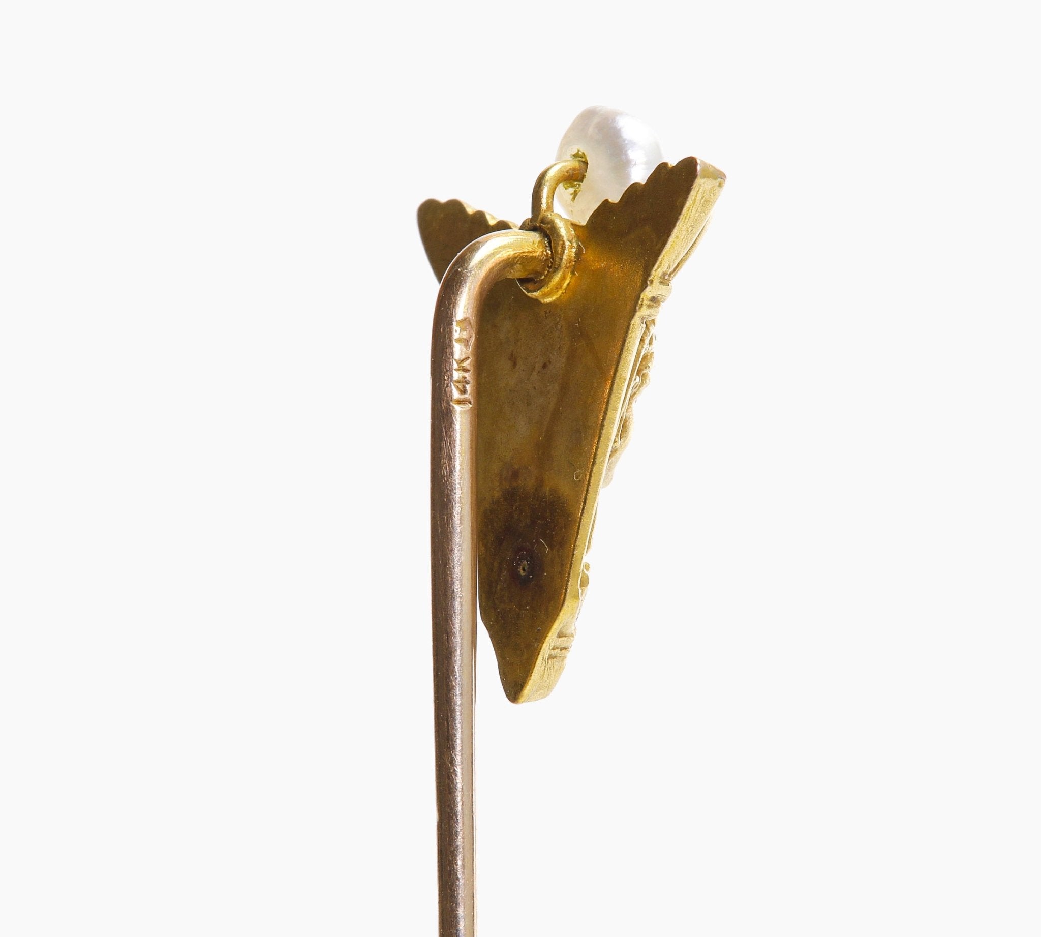 Egyptian Revival Gold Natural Pearl Pharaoh Stick Pin