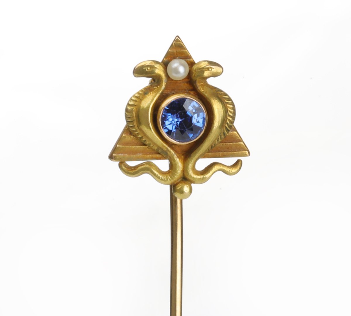 Egyptian Revival Gold Sapphire Pearl Snake Stick Pin