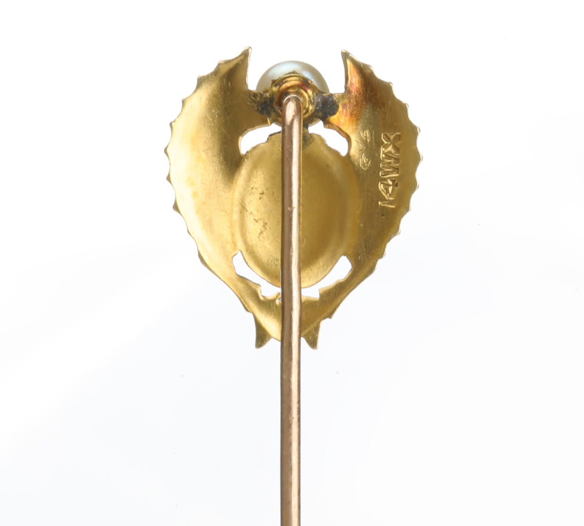 Egyptian Revival Gold Scarab Pearl Stick Pin