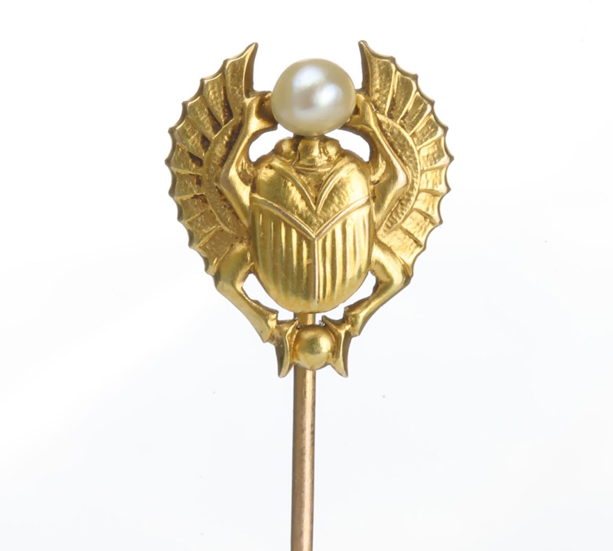 Egyptian Revival Gold Scarab Pearl Stick Pin