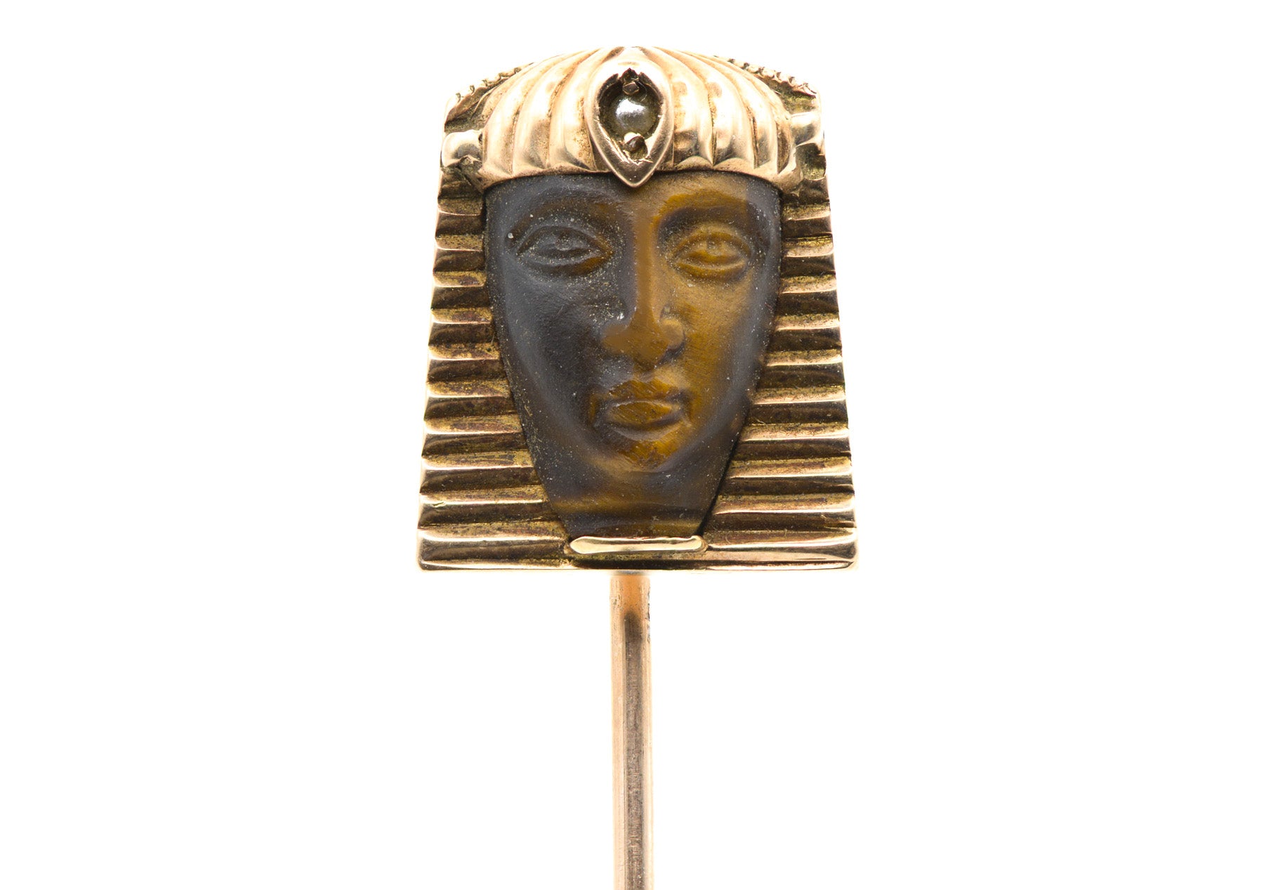 Antique Egyptian Revival Gold Stick Pin with Tiger’s Eye Sphinx