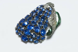 EISENBERG Original 1940’s Blue Crystal Green Enamel Pear Fruit Brooch