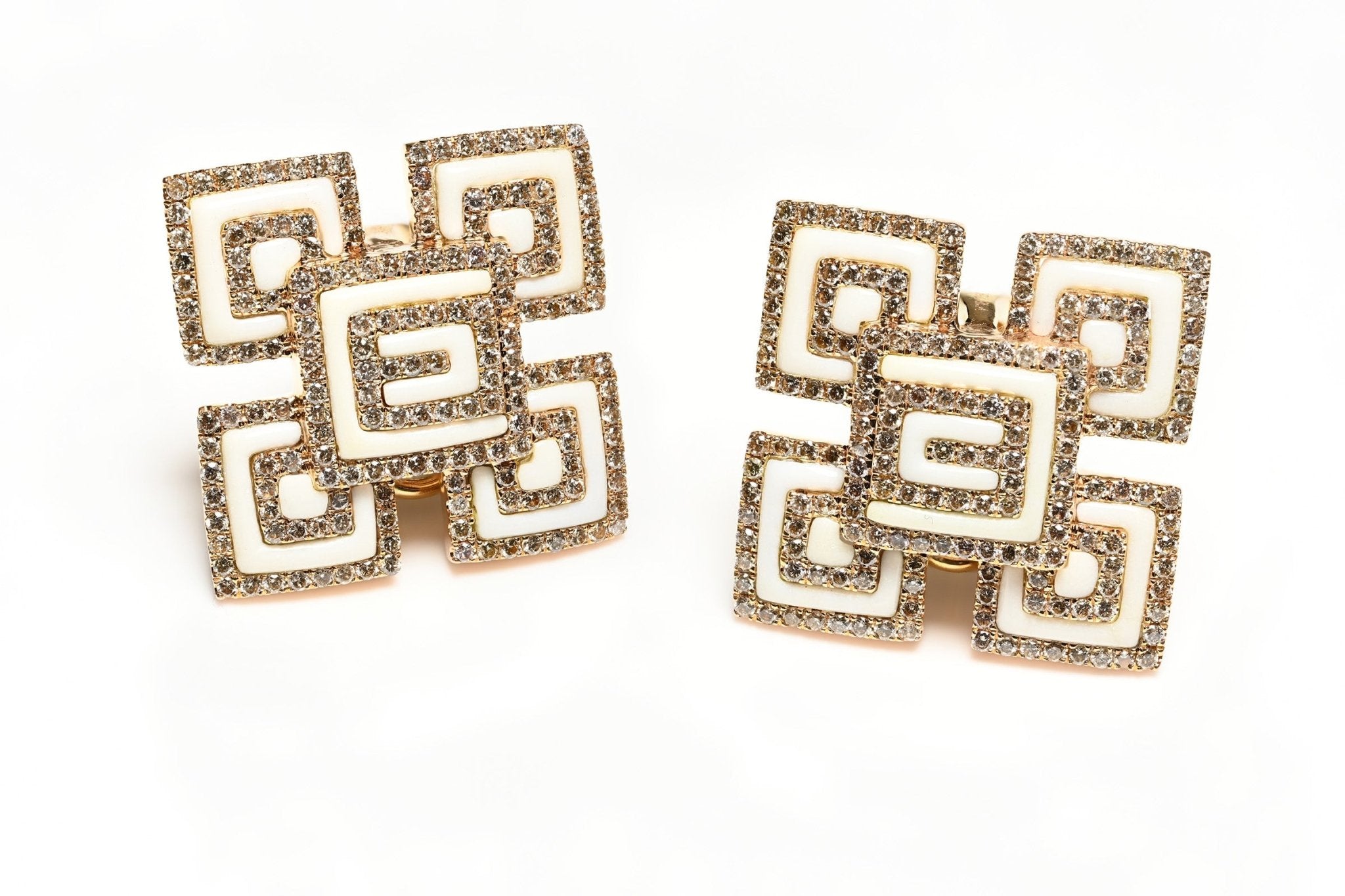 Elegant Ceramic & Diamond Earrings in 18K Gold - DSF Antique Jewelry
