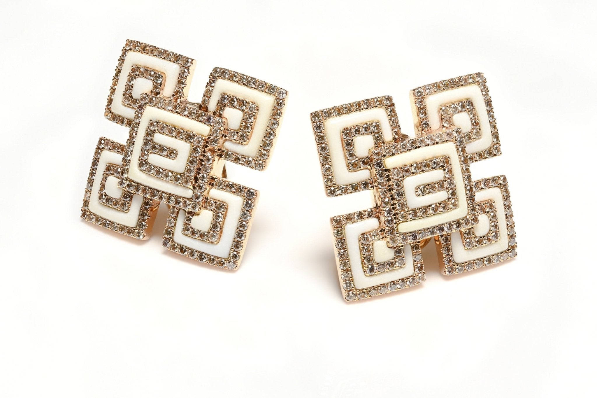 Elegant Ceramic & Diamond Earrings in 18K Gold - DSF Antique Jewelry