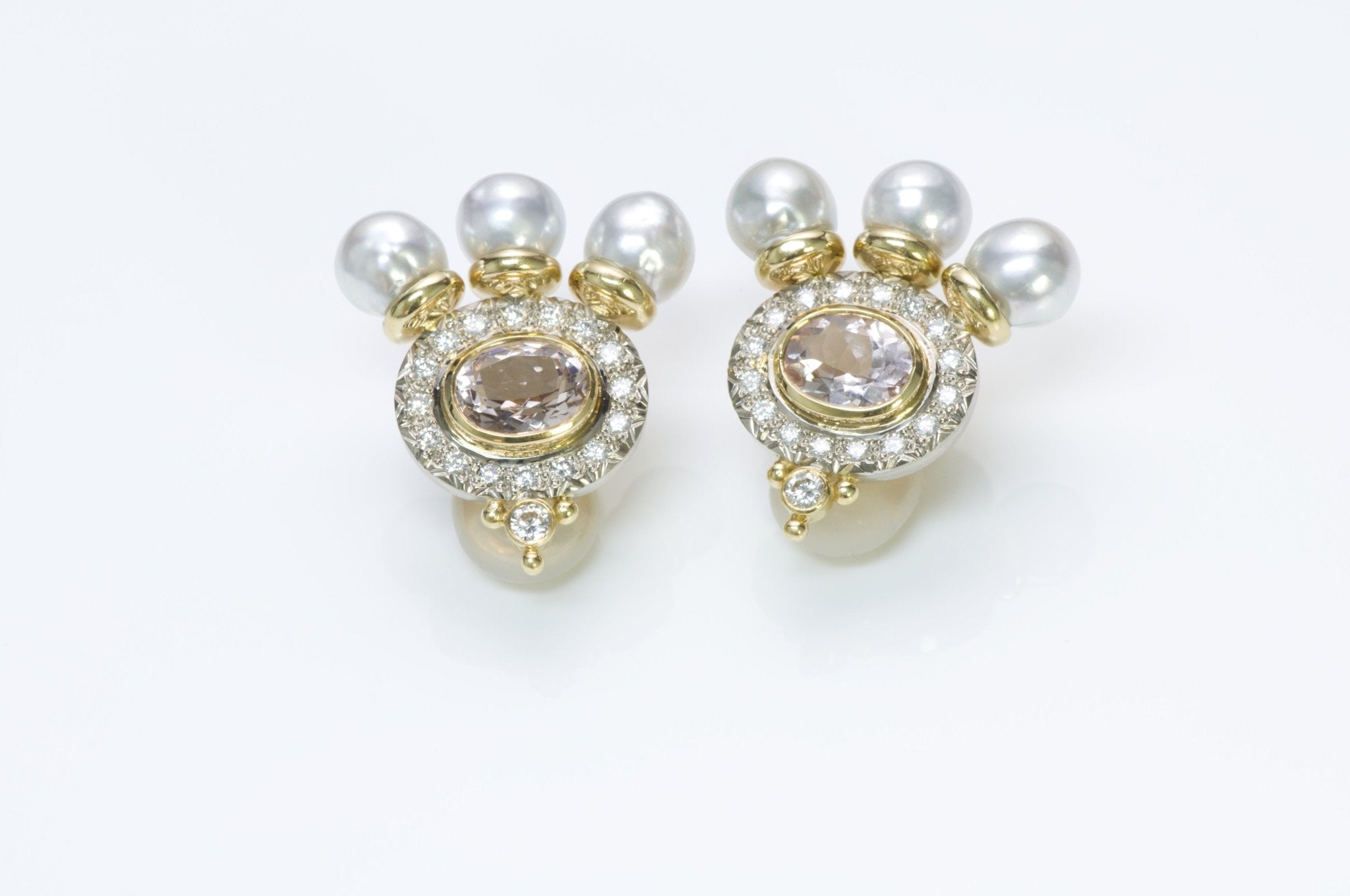 Elizabeth Gage Diamond Pearl Kunzite Gold Earrings