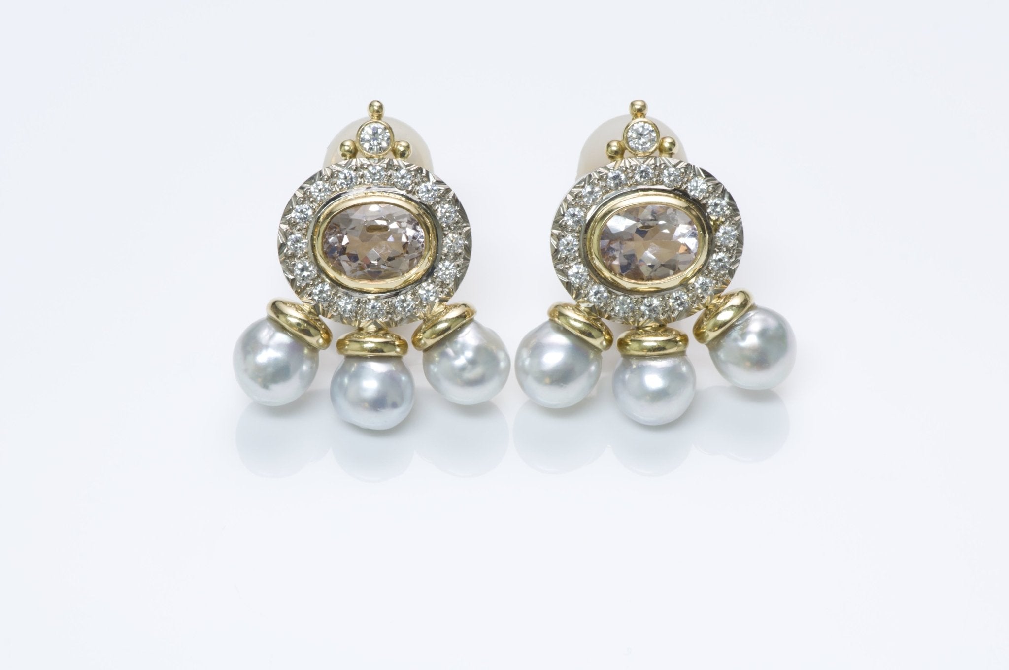 Elizabeth Gage Diamond Pearl Kunzite Gold Earrings