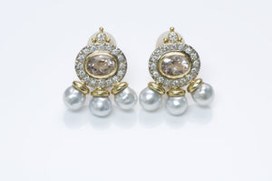 Elizabeth Gage Valois Diamond Kunzite Pearl Earrings in 18K Gold