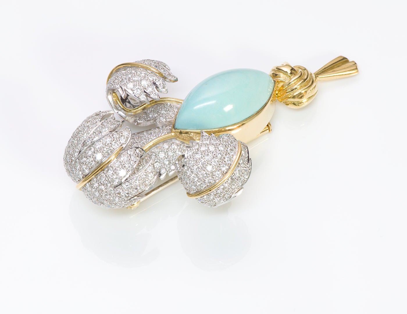 Elizabeth Gage Prince of Wales's Feathers Diamond Turquoise Gold Brooch