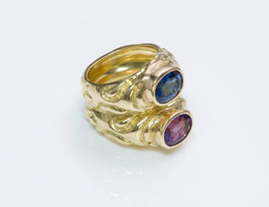 Elizabeth Gage 18K Gold Sapphire and Amethyst Ring