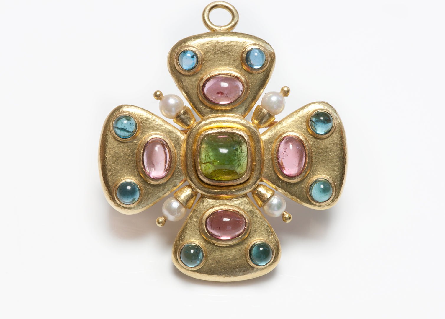Elizabeth Locke 18K Gold Gemstone Pearl Byzantine Style Pendant Brooch - DSF Antique Jewelry