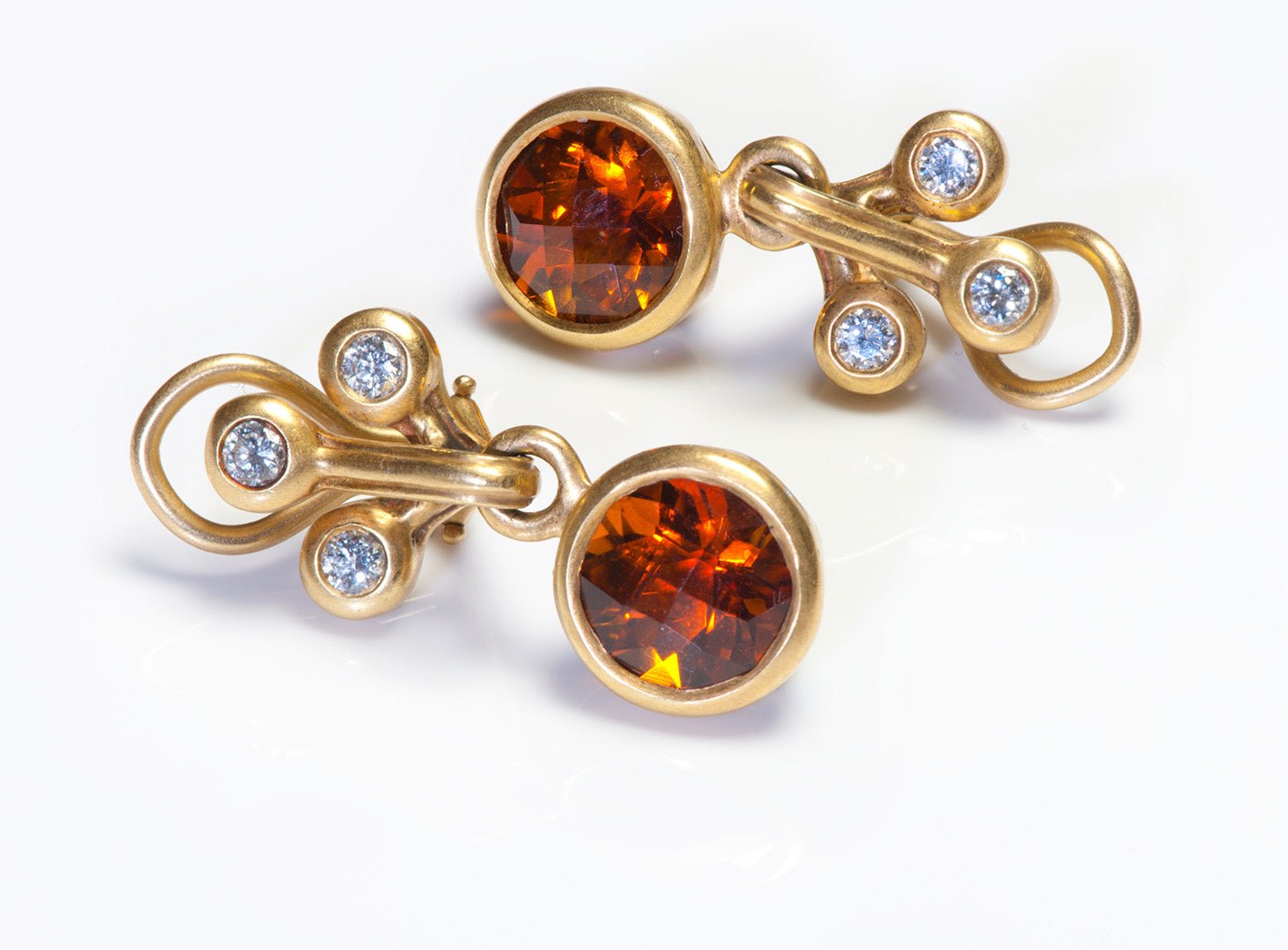 Elizabeth Rand 18K Gold Citrine Diamond Earrings - DSF Antique Jewelry