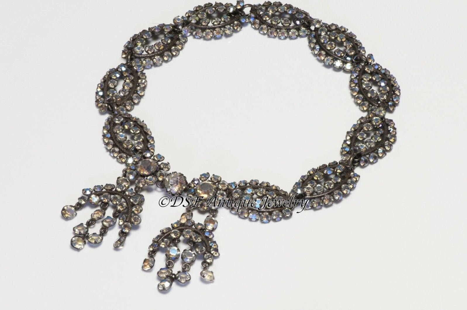 Elsa Schiaparelli Roger Jean-Pierre Couture 1930’s Crystal Necklace Earrings Set - DSF Antique Jewelry