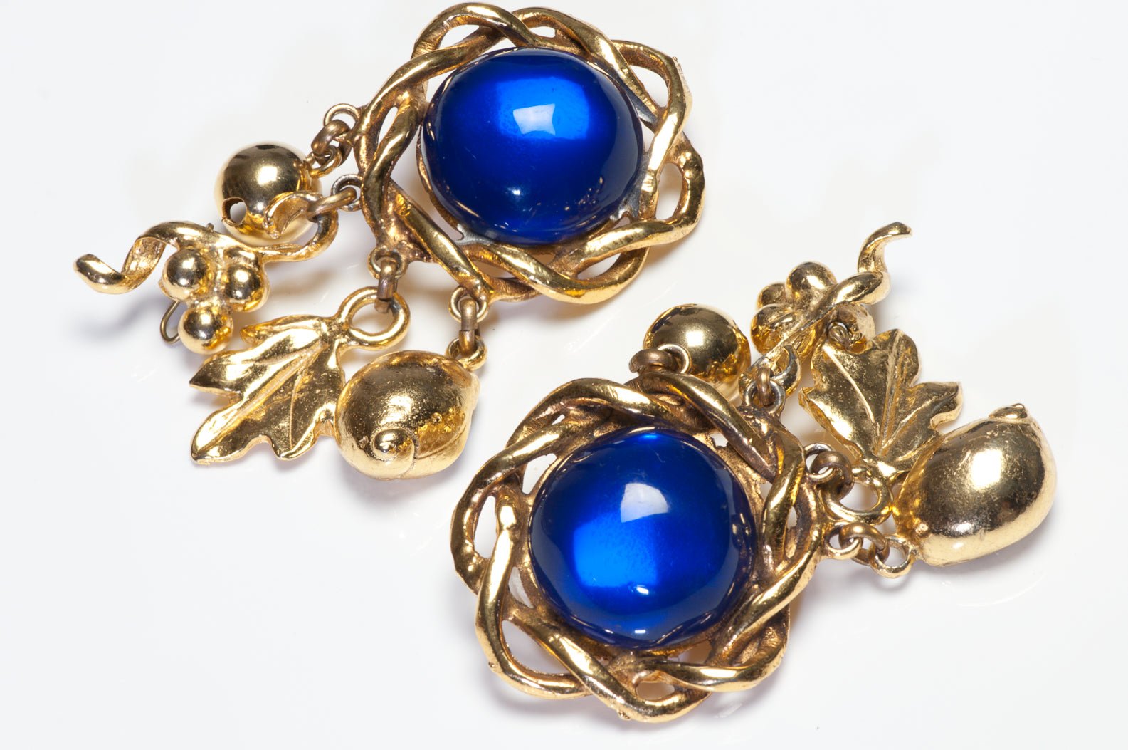 Emanuel Ungaro Paris 1980’s Blue Poured Glass Charm Earrings