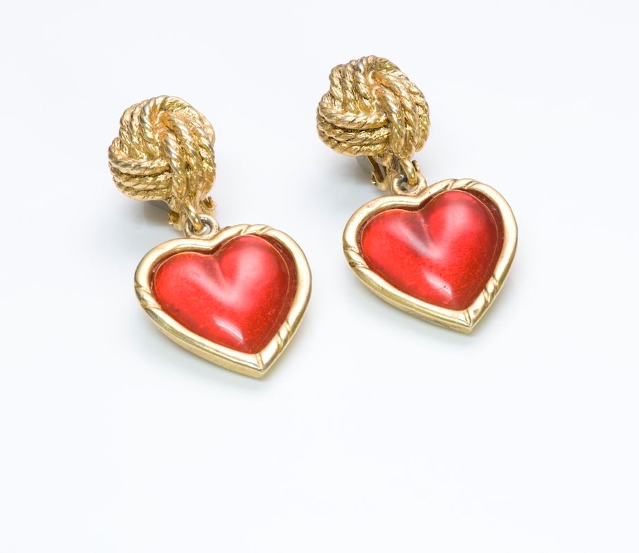 Emanuel Ungaro Red Resin Heart Earrings - DSF Antique Jewelry
