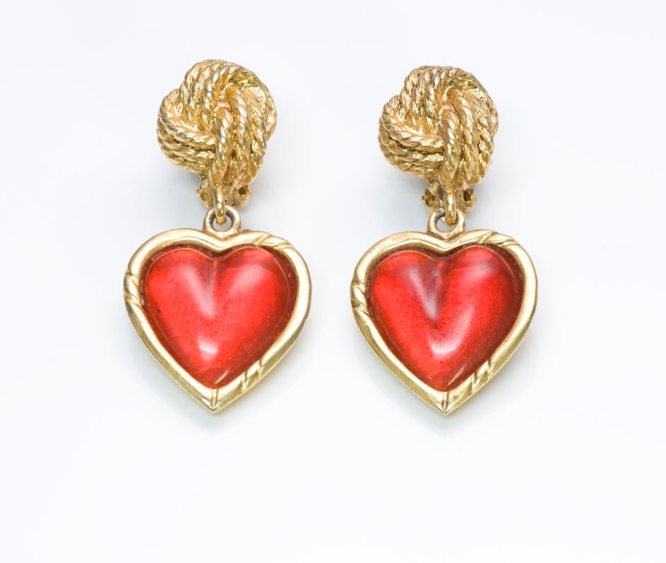 Emanuel Ungaro Red Resin Heart Earrings