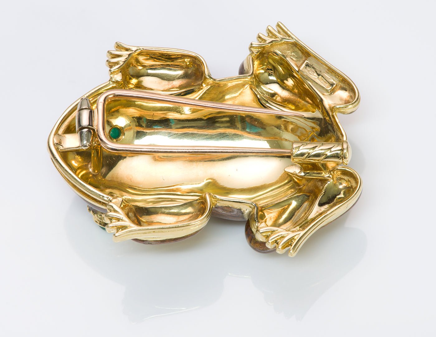 Emerald 18K Gold Enamel Frog Clip Brooch