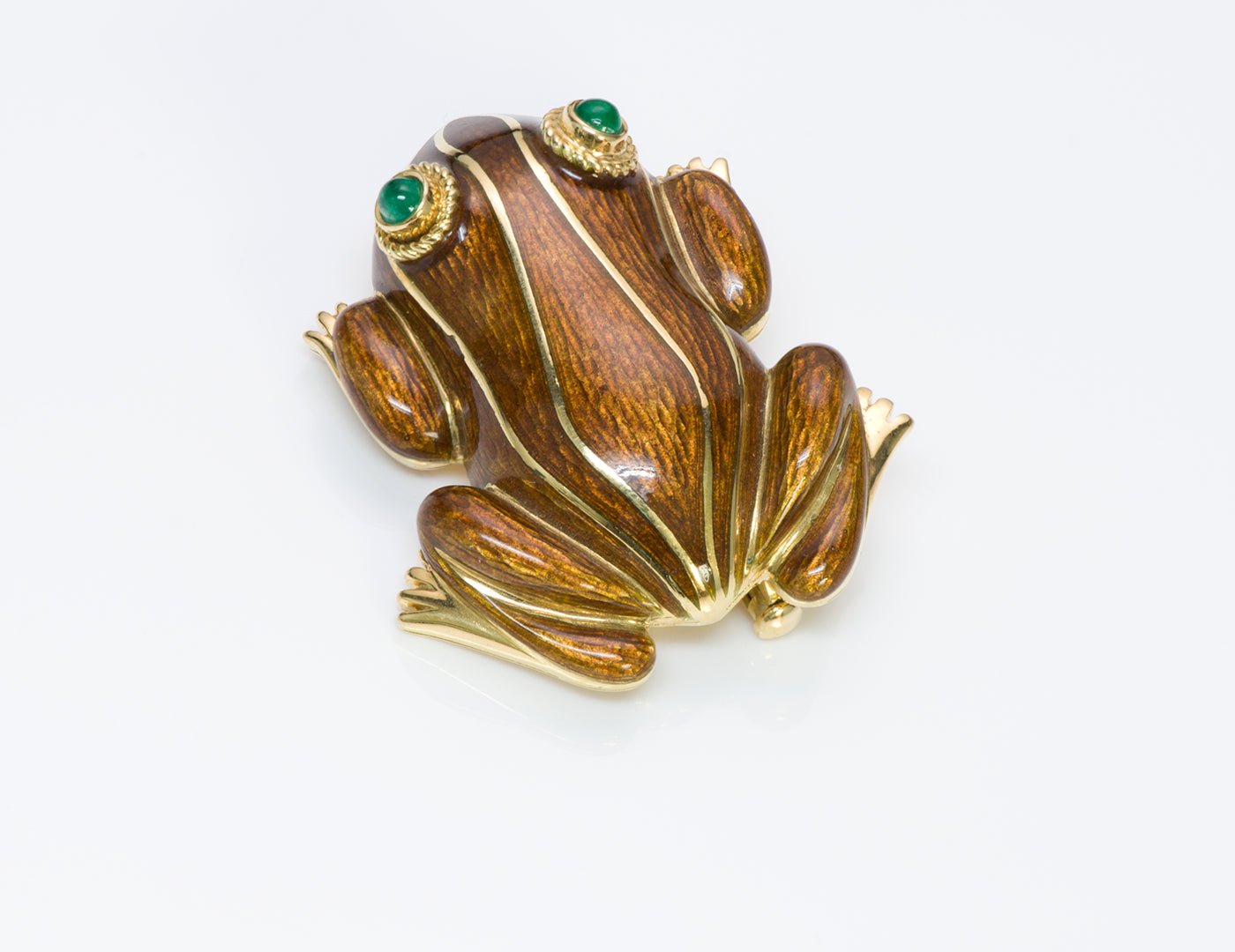 Emerald 18K Gold Enamel Frog Clip Brooch