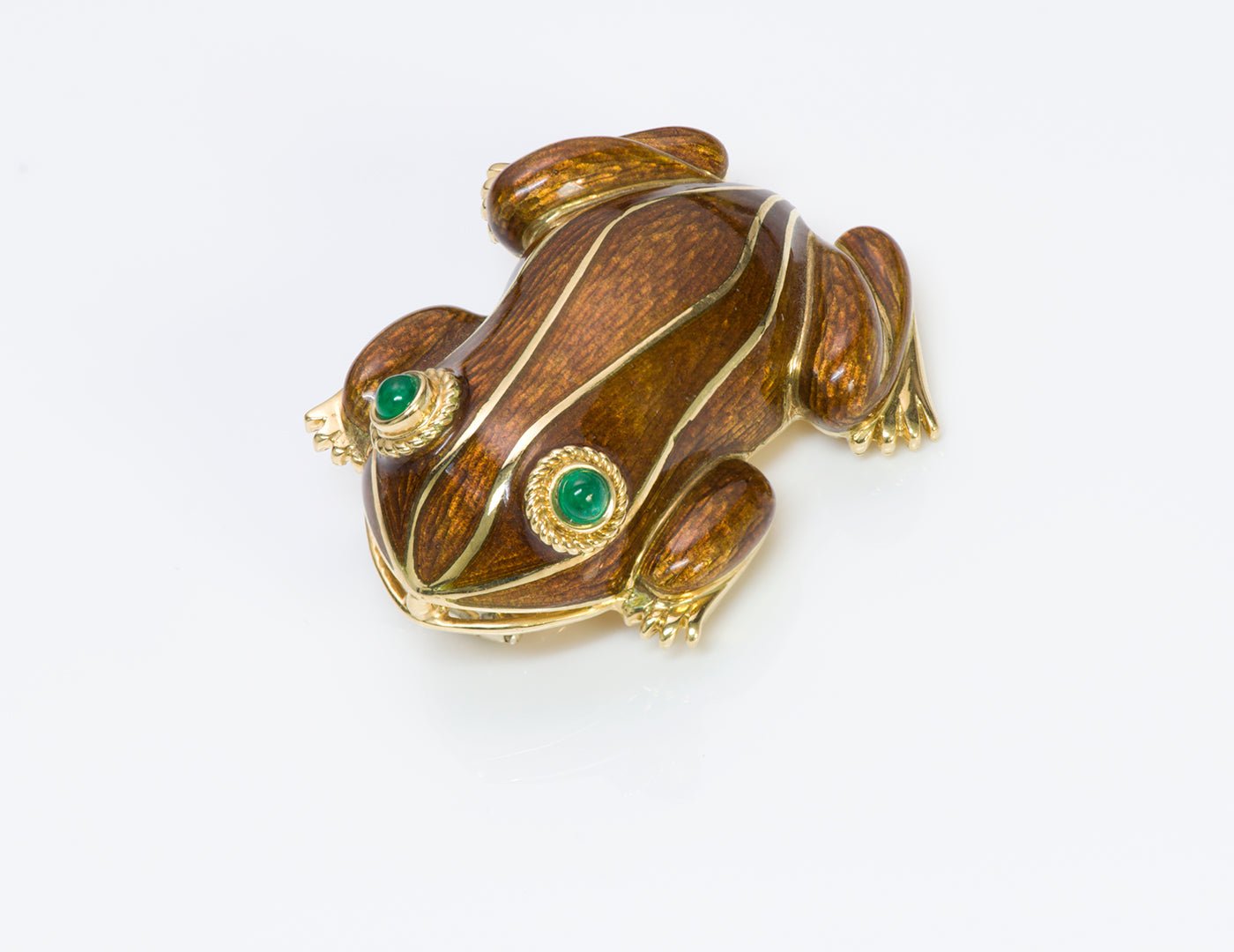 Emerald 18K Gold Enamel Frog Clip Brooch