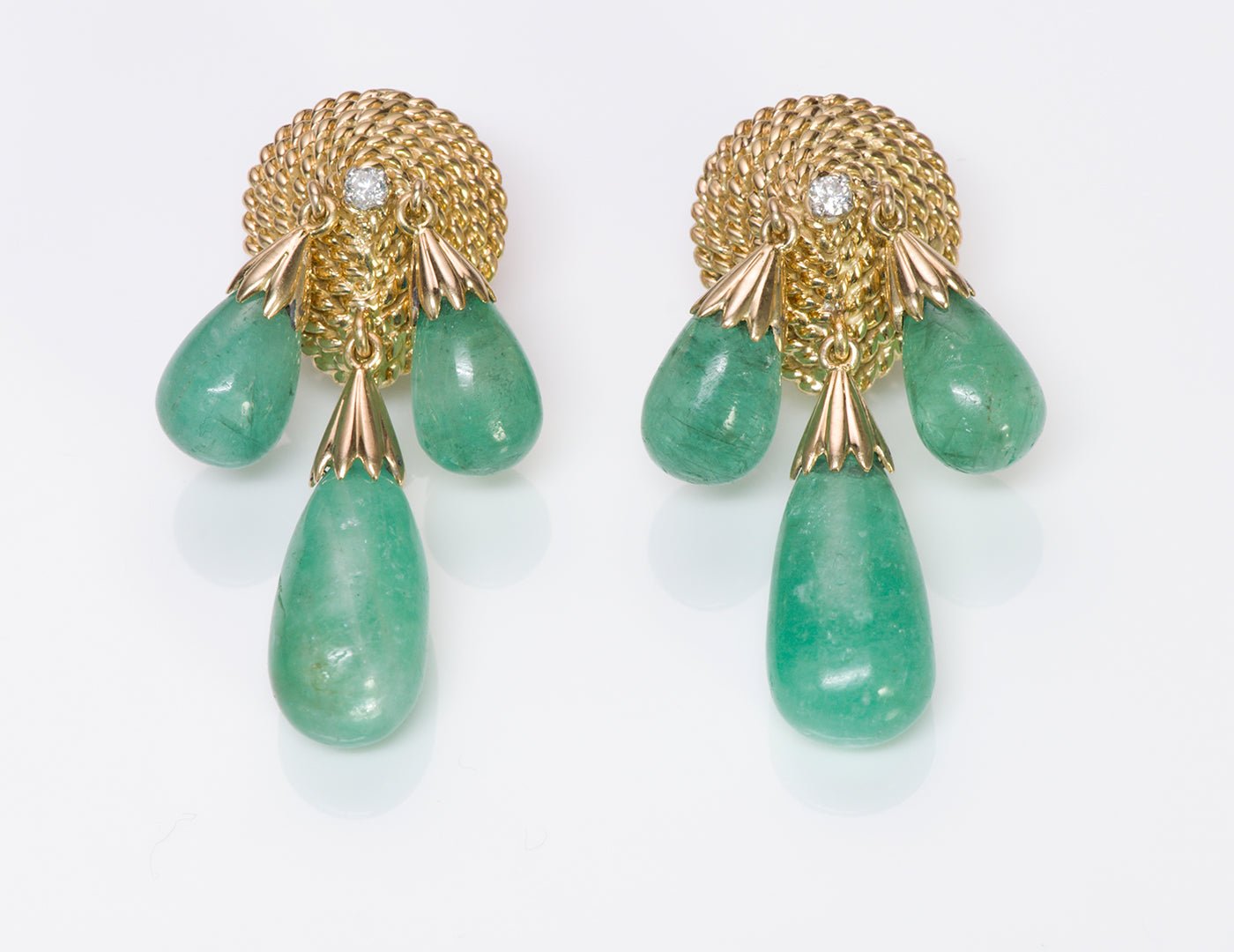 Emerald Diamond 18K Gold Teardrop Earrings