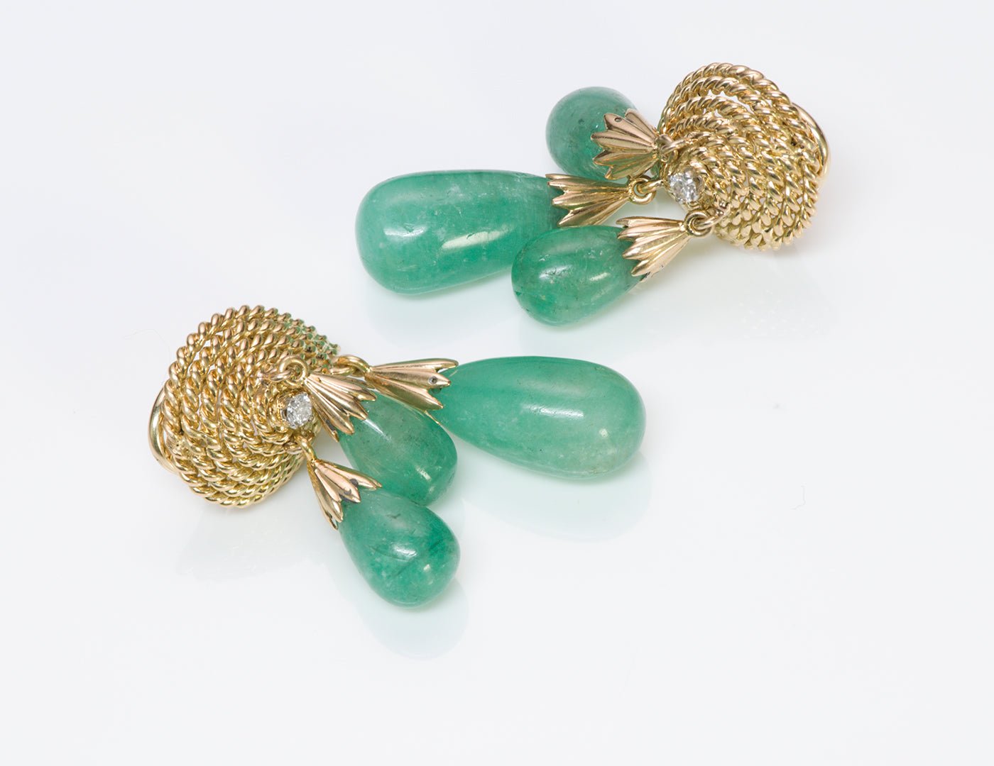 Emerald Diamond 18K Gold Teardrop Earrings - DSF Antique Jewelry