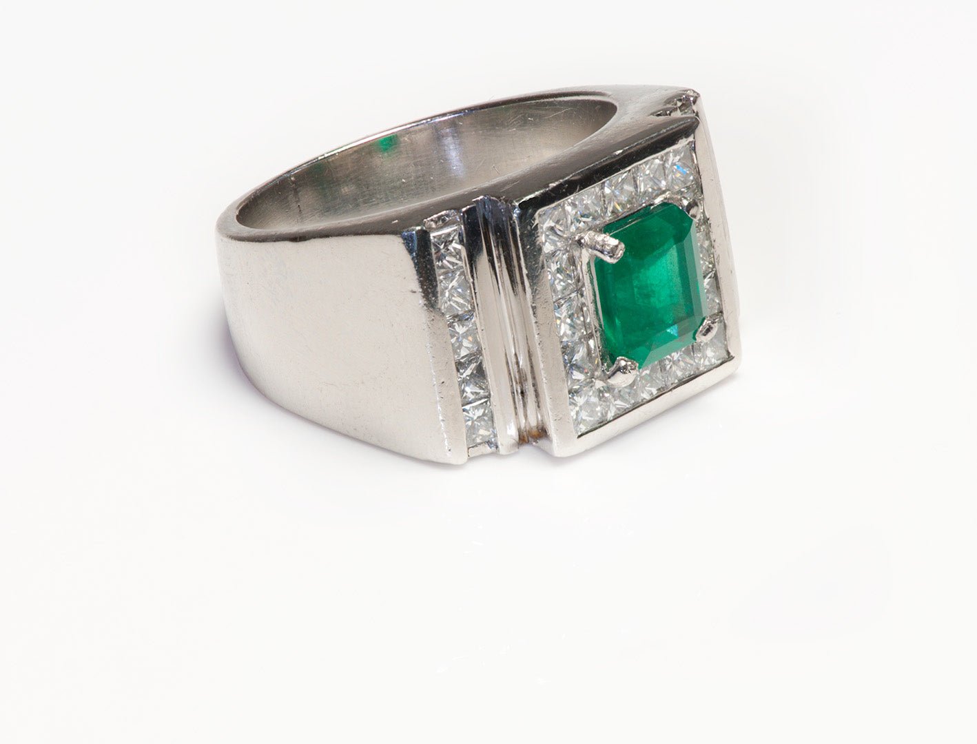 Emerald Diamond Platinum Men's Ring