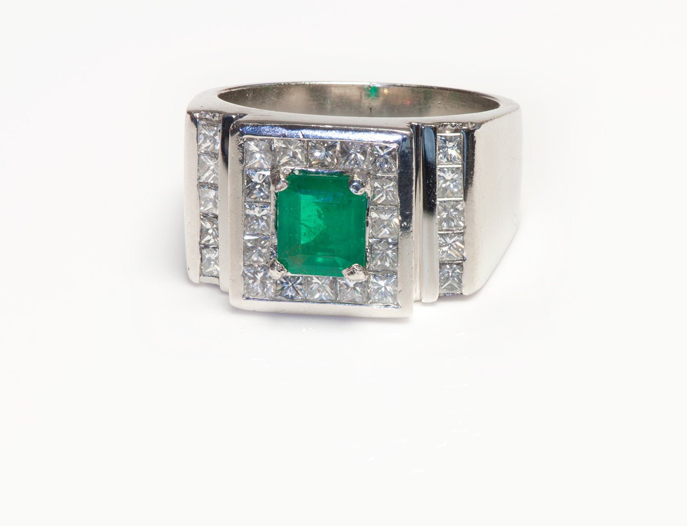 Emerald Diamond Platinum Men's Ring