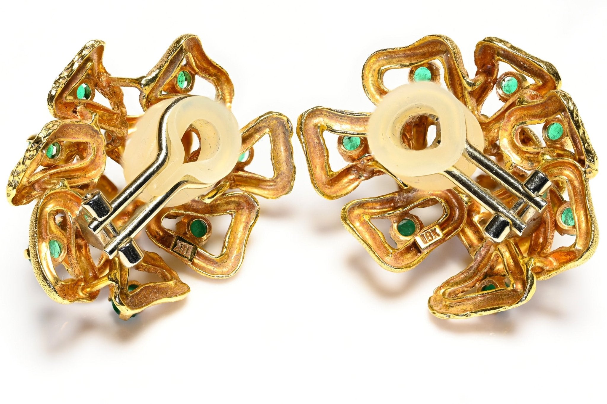 Emerald Diamond Textured 18K Gold Earrings