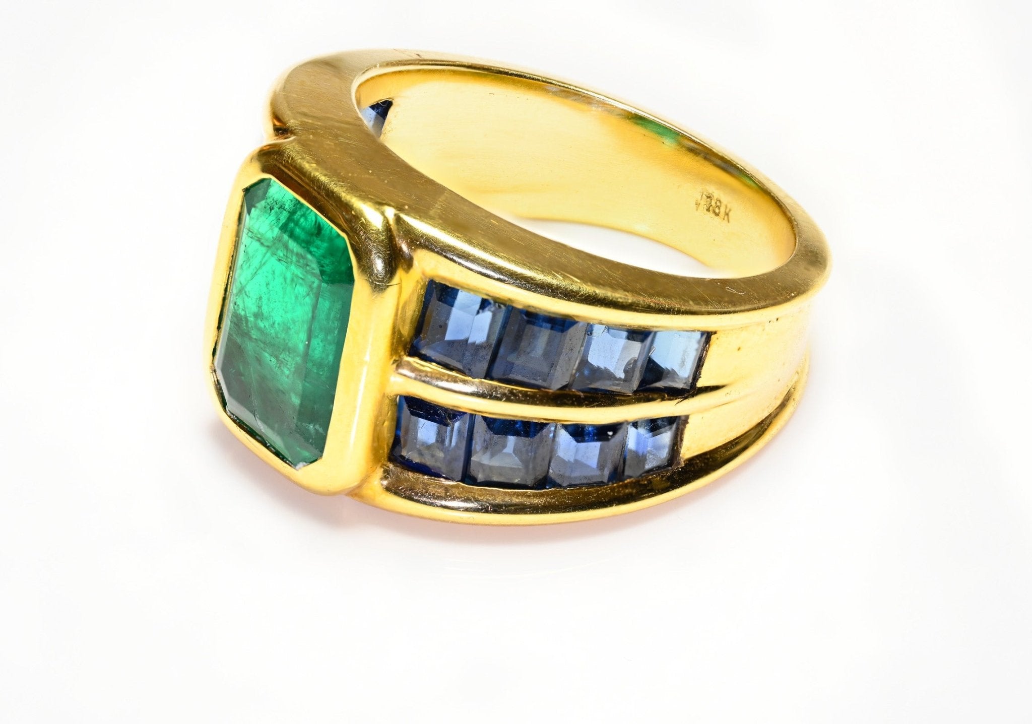 Emerald Sapphire 18K Gold Ring - DSF Antique Jewelry
