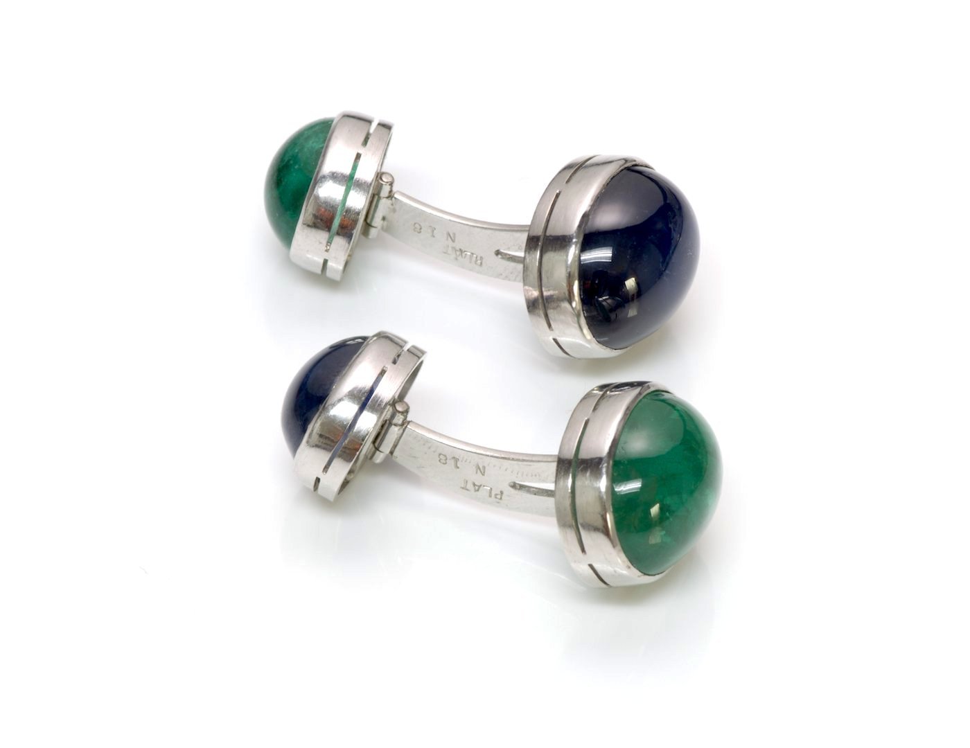 Emerald & Sapphire Platinum Cufflinks - DSF Antique Jewelry