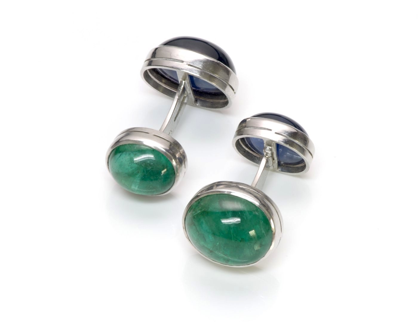 Emerald & Sapphire Platinum Cufflinks - DSF Antique Jewelry