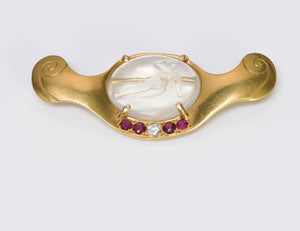 Emil Meister Moonstone Ruby Diamond 18K Gold Brooch
