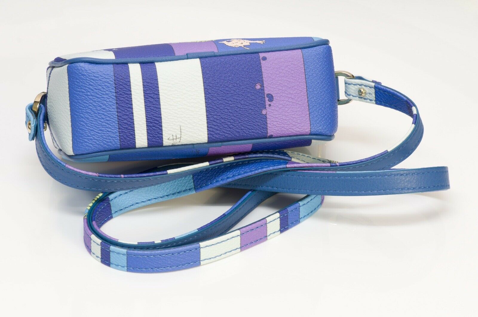 Emilio Pucci “Capri” Blue Purple Leather Fish Pattern Mini Crossbody Bag