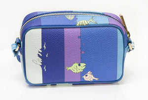 Emilio Pucci “Capri” Blue Purple Leather Fish Pattern Mini Crossbody Bag