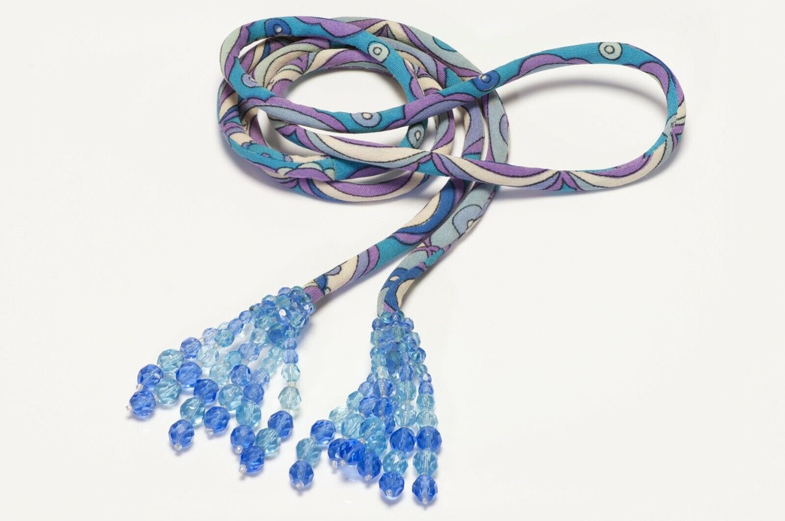 Emilio Pucci Coppola e Toppo 1960’s Blue Purple Silk Crystal Tassel Belt