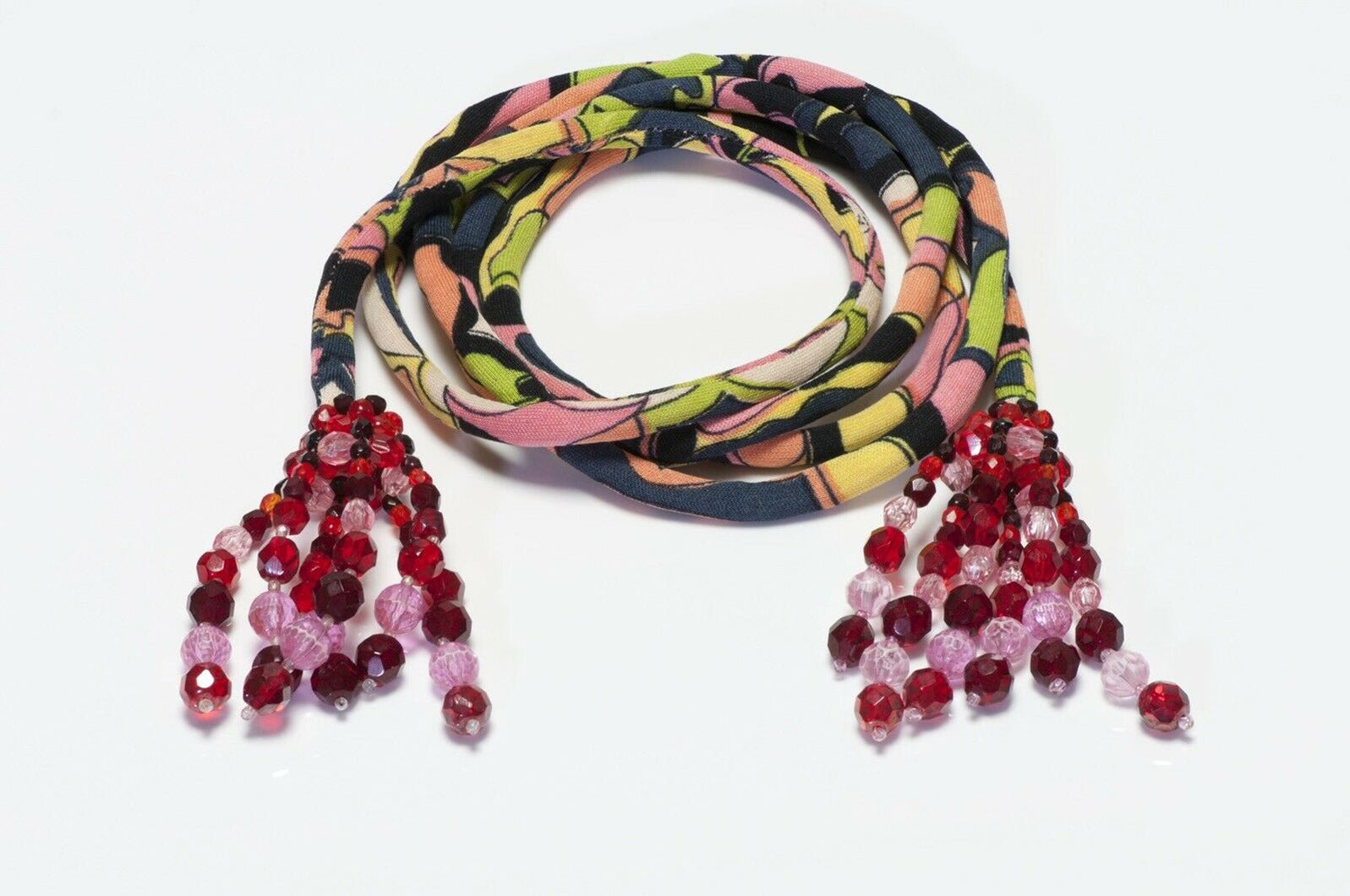 Emilio Pucci Coppola e Toppo 1960’s Green Pink Silk Crystal Tassel Belt - DSF Antique Jewelry