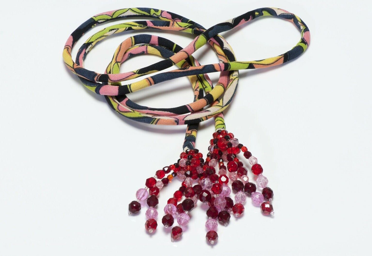 Emilio Pucci Coppola e Toppo 1960’s Green Pink Silk Crystal Tassel Belt - DSF Antique Jewelry